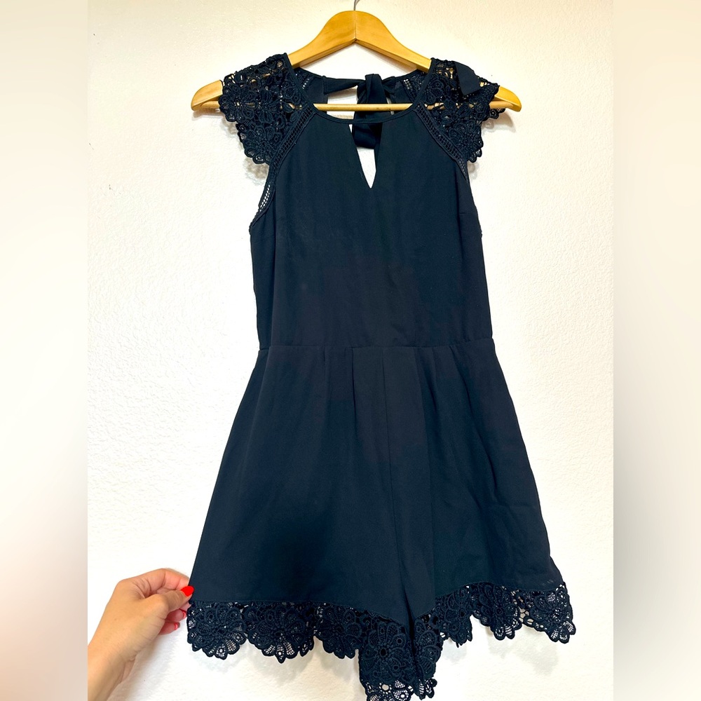 Black Lace Trim Romper